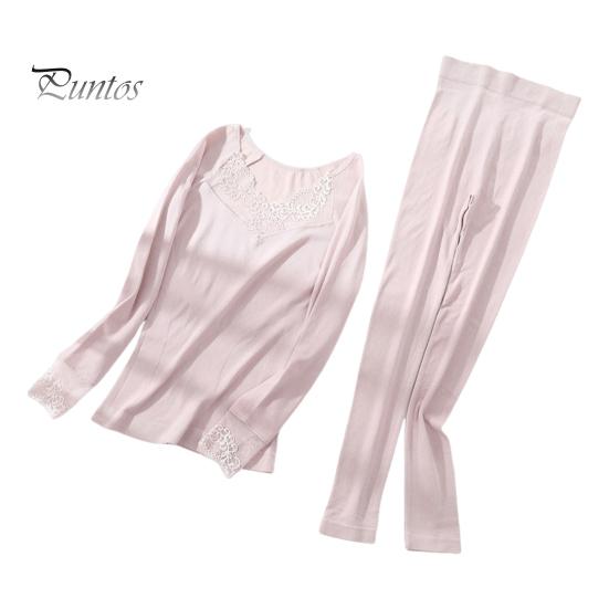 

1 комплект жіночої термобілизни Костюм осінь-зима Мереживний V-подібний виріз Сорочка з довгими рукавами Нижня частина Довгі штани Холодна погода Тепла основа Верхні легінси сірий