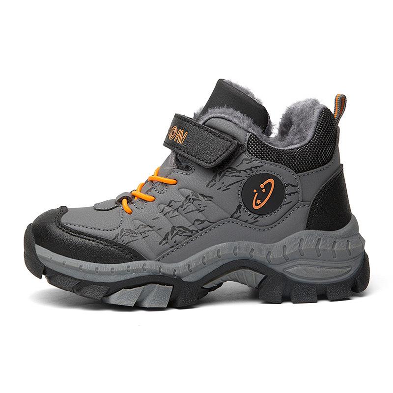 Зимние нескользящие хлопковые сапоги для мальчиков - теплые, с бархатной подкладкой, с толстой кожаной поверхностью