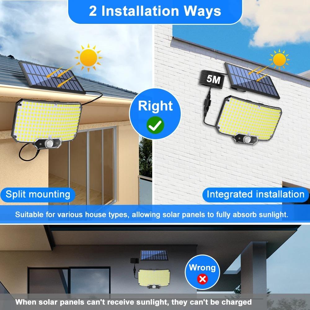 Solar Motion Sensor Lights Super Bright Outdoor IP65 Waterproof Wall Lamp with 3 Working Modes for Garden/Driveway/Patio