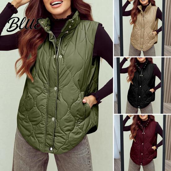 Cappotto Invernale Donna Colore Unico Spesso Senza Maniche Collo a Revers Gilet in Cotone Capo d'Abbigliamento Imbottito con Tasche