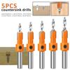 5PCS Countersink Drill Bit Set, Low Friction Depth Stop, 1/8 9/64 5/32 Drill