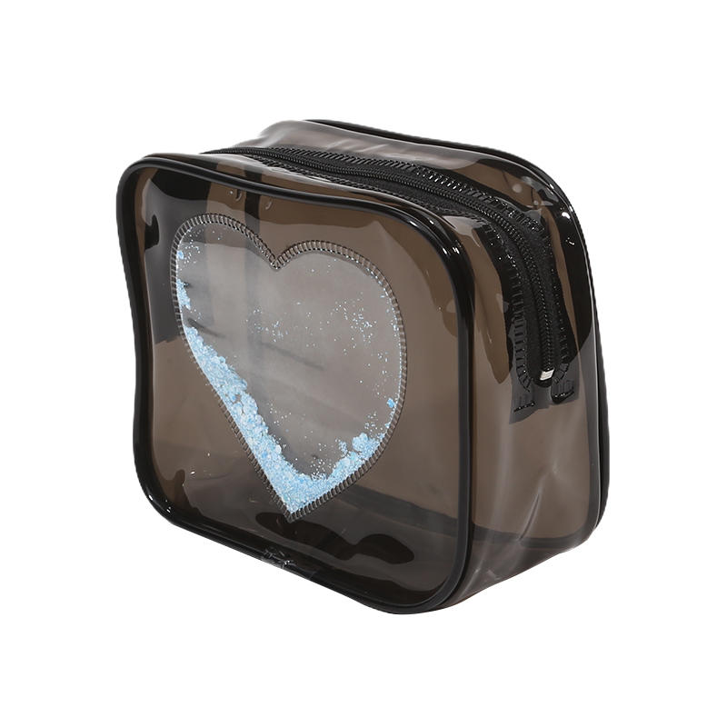 Women's Fashion Portable Sequin Love Heart Cosmetic Bag Zipper Pouch Cute Travel Toiletries Storage Bag