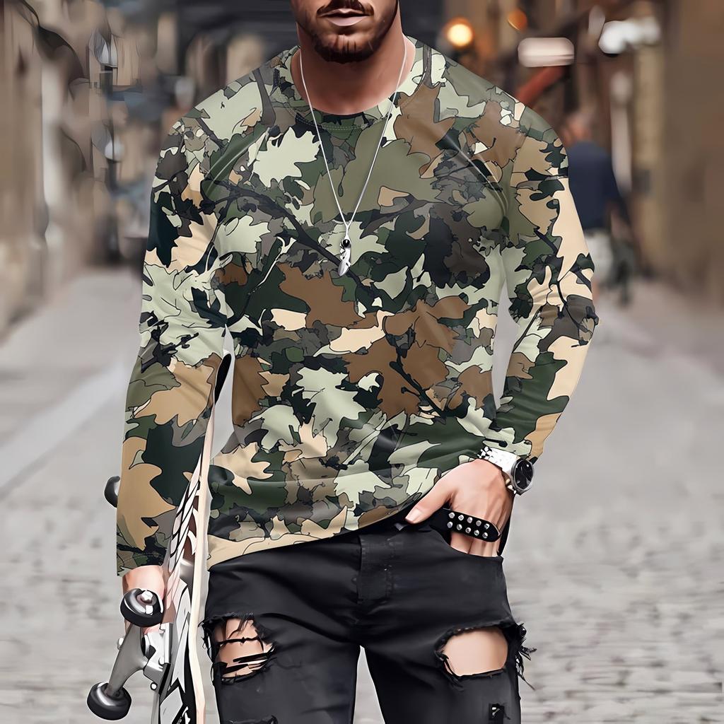 Men's T Shirt O-Neck Clothing Apparel Outdoor Long Sleeve Print Fashion Designer Vintage