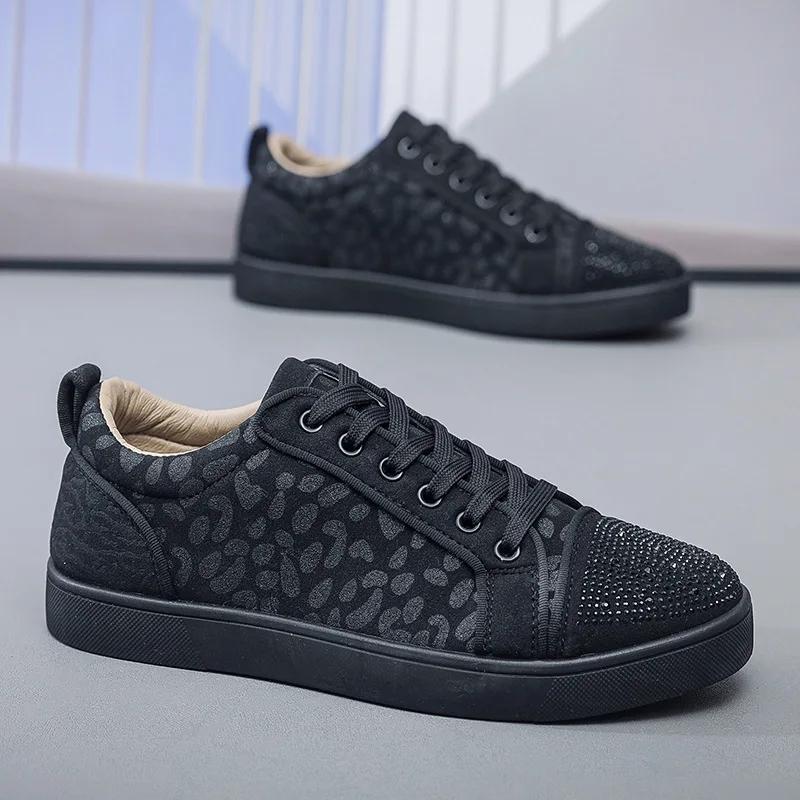 

Кроссовки мужские со стразами, повседневная обувь для ходьбы, леопардовый принт, спортивные мужские кроссовки для мужчин, дизайнерская мужская обувь на платформе 39 чёрный