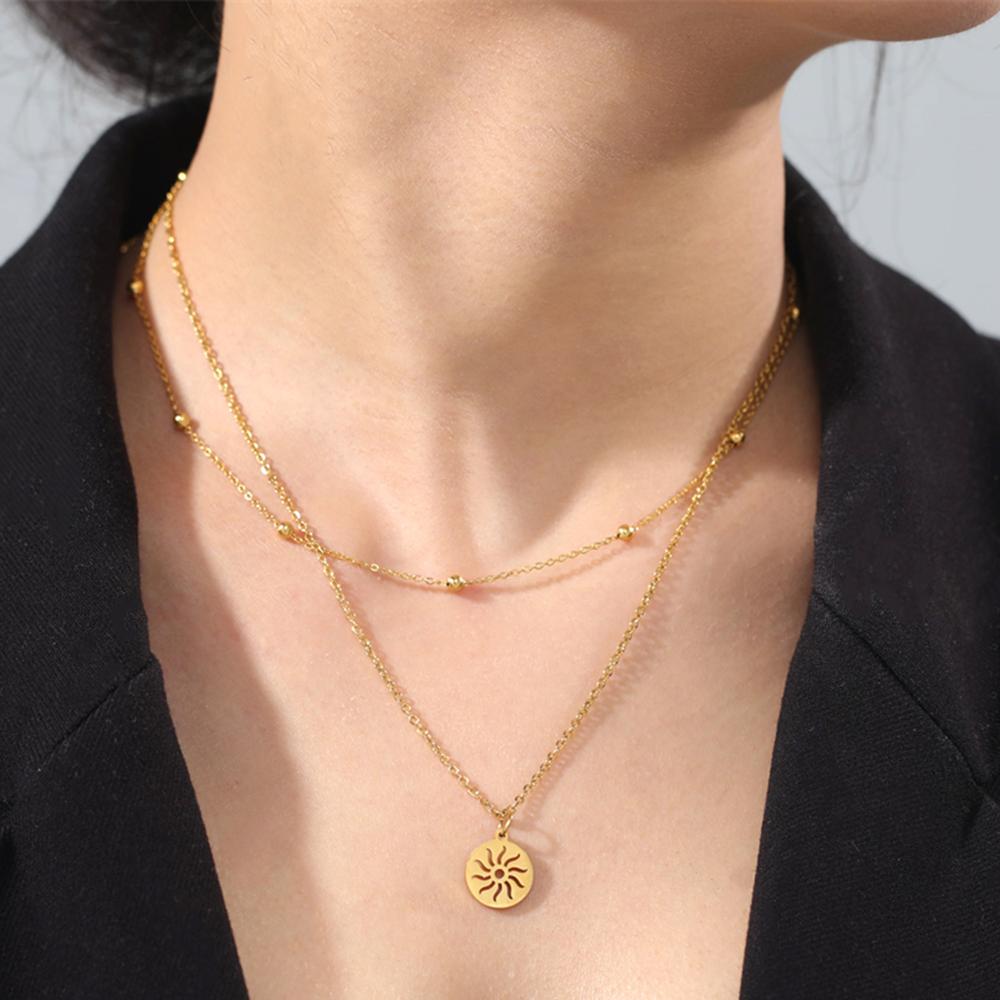 Cazador Small Sun Pendant Necklace for Women Round Minimalist Double Chain on Neck Gift Stainless Steel Jewelry 2026 Wholesale
