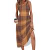 Women Sleeveless Plaid Maxi Dress Casual Loose Fit Summer Beach Dress with Pockets Lightweight Comfortable Sundress