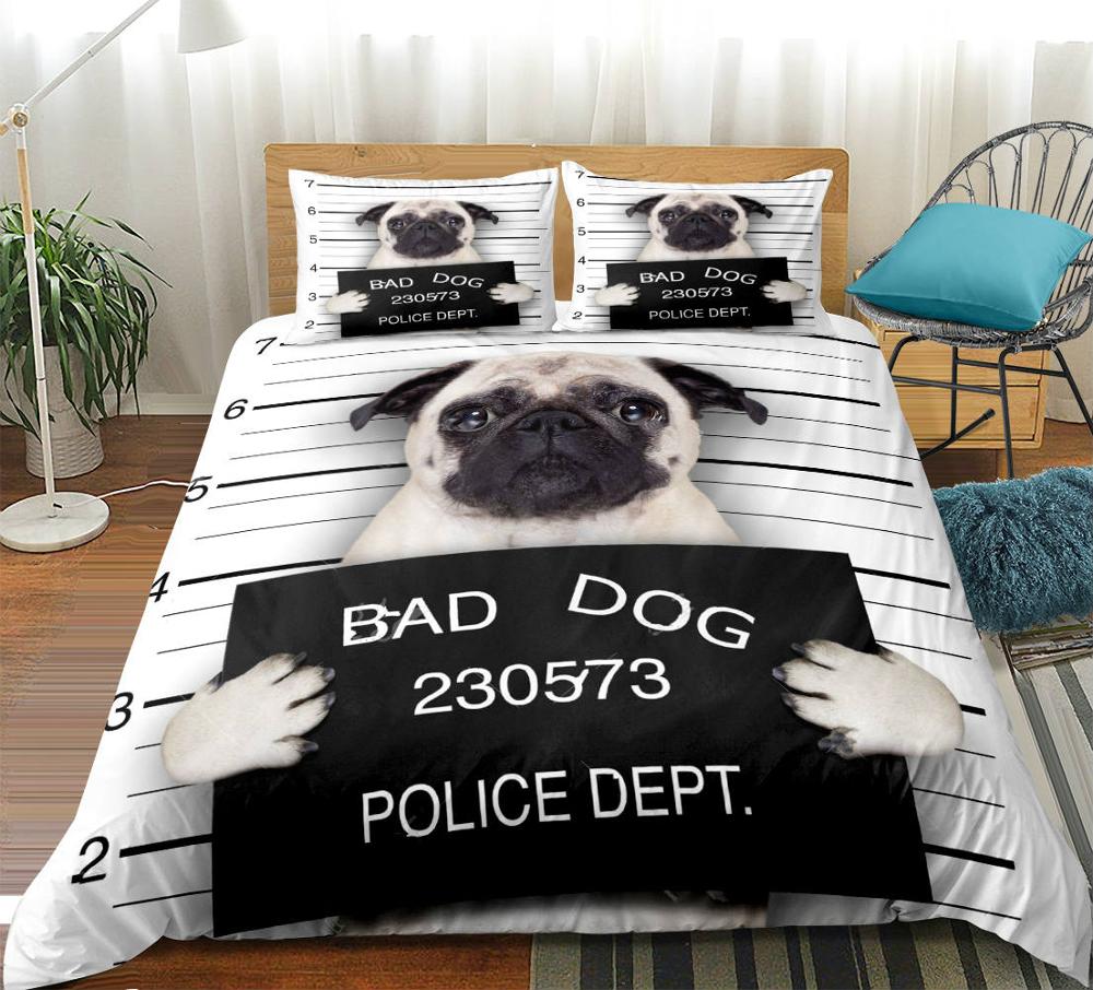 Cartoon Pug Dog Bedding Set Lovely Home Pet Puppy Pattern Duvet Cover King Queen Size Cute Animal Theme Soft Comforter Cover