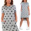 Summer Women Stars Printed Clothing Loose Fit Knee-length Casual Dress In Cotton Blend