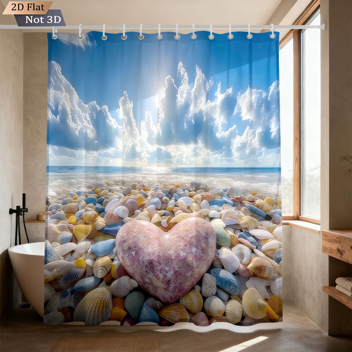 

1Pc Seaside Love Reef Printed Waterproof Partition Privacy Shower Curtain With 12 Hooks, Multiple Sizes, Easy To Install W60H190(CM)-1 Pcs