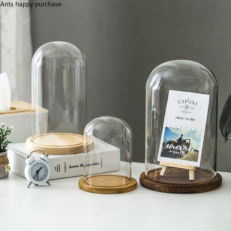 Ewige Blumen Ornamente Präsentationsschale Transparente Glasabdeckung Holzsockel Geschenk Präsentationsbox Kunsthandwerk Aufbewahrungsschale Staubschutz Kuchenform