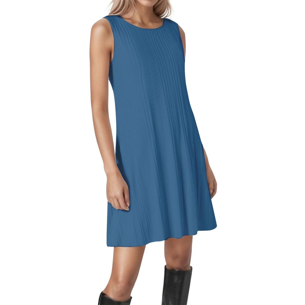 Women's Round Neck Sleeveless Striped Texture Solid Color Casual Dress