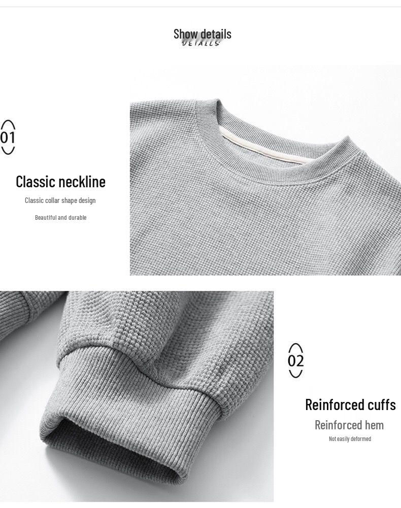 Women's Grey Waffle Textured Hoodie Set - Korean Style, Loose Fit, Spring/Autumn Two-Piece Casual Wear.