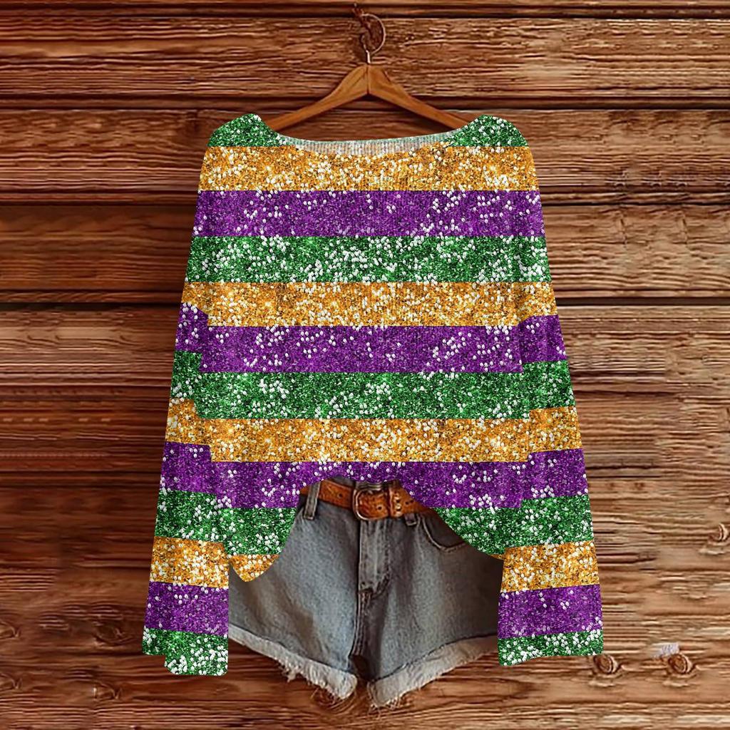 Women's Fashion Round Neck Long Sleeve Print Casual Pullover Sweater Top