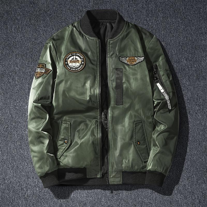 Мужская двусторонняя утолщенная куртка пилота ВВС - Модная корейская бейсбольная куртка большого размера для осени/зимы M