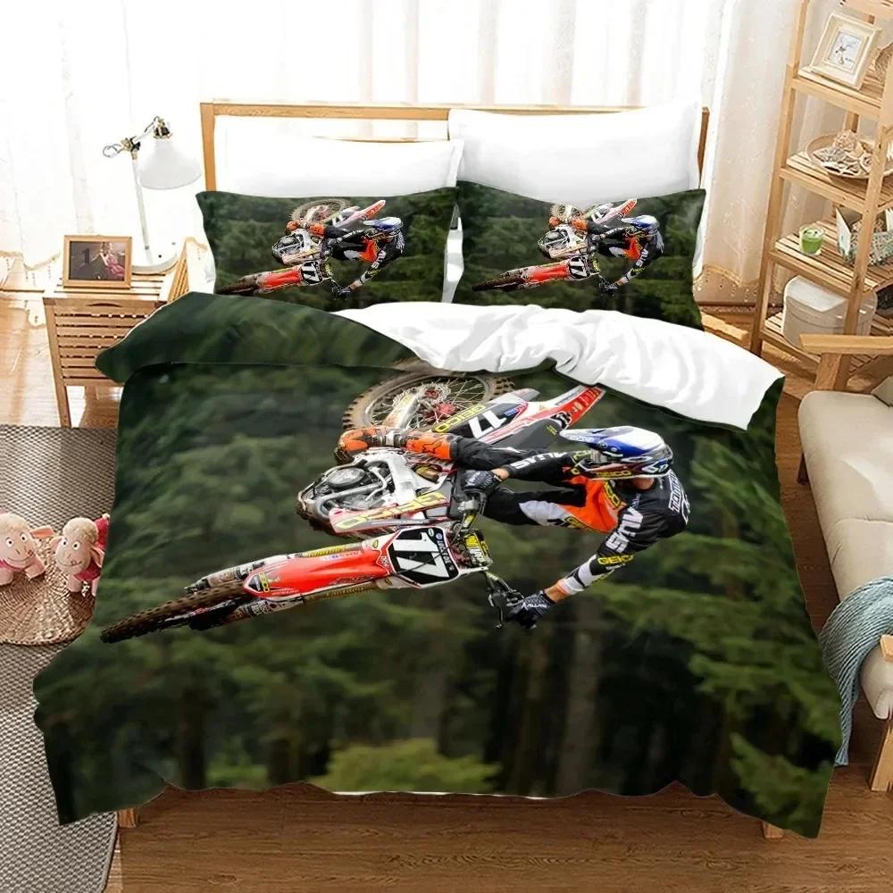 Dirt Bike Motorcycle Rider Comfortable Duvet Quilt Cover Pillowcase Bedding Set Children Bedroom Decoration Home Textile