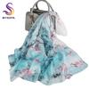 [BYSIFA] Women Chiffon Pure Silk Scarf Cherry Blossom Floral Design Long 100% Silk Shawl Scarf Purple Pink Silk Scarves Echarpes