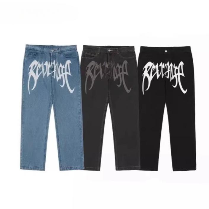 Streetwear Jeans Black Straight Leg Casual Denim Pants High Street Style