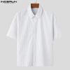 INCERUN Oversized Summer Men Turn-down Collar Short Sleeve Striped Buttons Casual Shirts