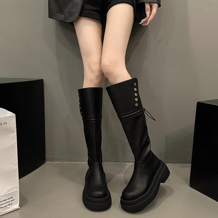

Retro brown American thick heel thick-soled boots women s 2025 autumn new popular heightened and thin knight boots 35 чёрный