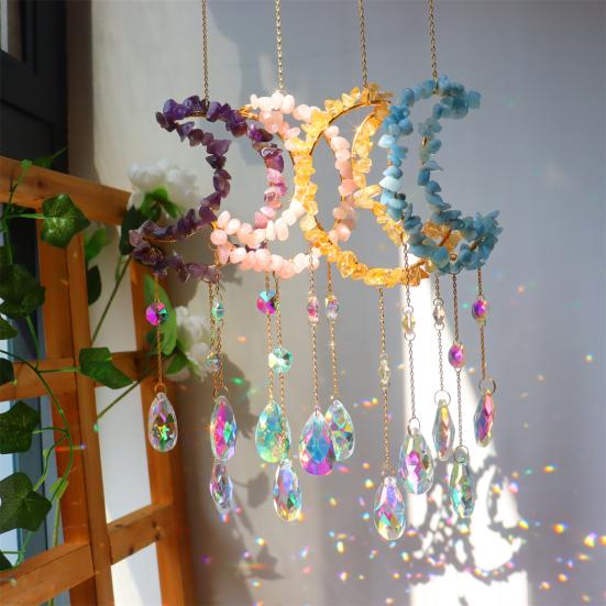 

Натуральная грубая призма Rainbow Maker Suncatcher Декоративный Изысканный Романтический Лунный Ловец Солнца Кулон Домашний Декор