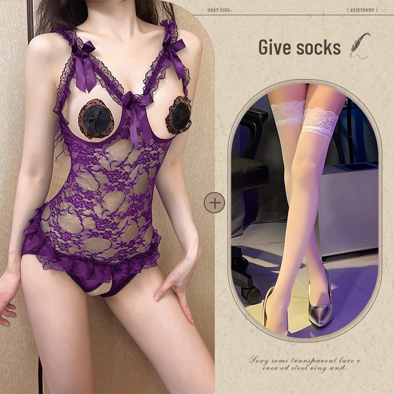 Noční pokušení krajkové prádlo - Sexy body na spaní s otevřeným rozkrokem pro flirtování