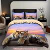 Sonnenuntergang Tiger Muster 3D Gedruckter Bettbezug Weich Bequemes Polyester Bettwäscheset Tierisches Thema Zuhause Bettdeckenbezug Set Kissenbezug