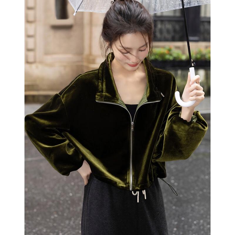 Demana Women's Elegant Velvet Stand Collar Jacket