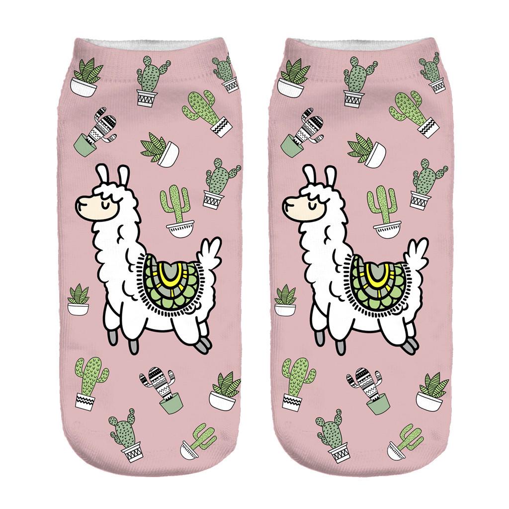 Llama and Cactus Print Low Cut Socks for Women Men Soft Breathable Stretch Casual Novelty Patterned Socks