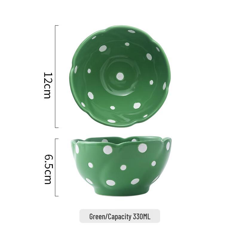 Yipan Polka Dot Flower-Shaped Ceramic Rice Bowl