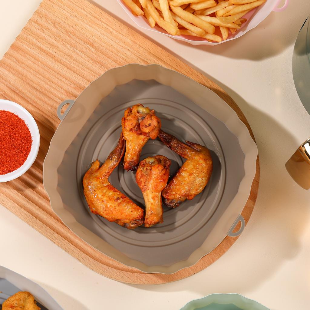 2 stücke Air Friteuse Silikon Korb Silikon Form Airfryer Ofen Backblech Pizza Gebraten Huhn Korb Wiederverwendbare Pan Liner Zubehör