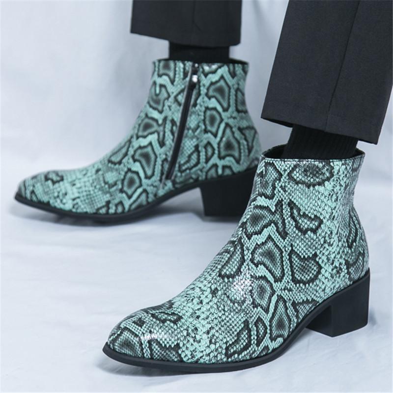 Fashion New Winter Fashion High Tops Punk Snakeskin Pattern Chelsea Ankle Boots Men's Casual Luxury Brand High-top Shoes Zapatos Hombre