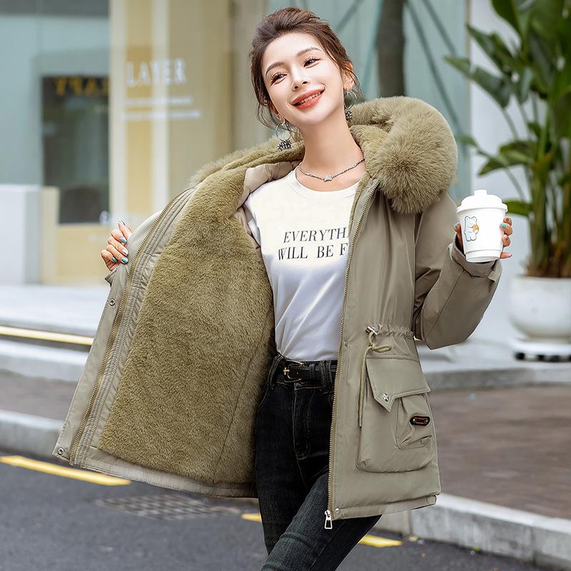 Winter new thickened pie overcomes women's waist and thin hooded big fur collar warm cotton-padded coat women