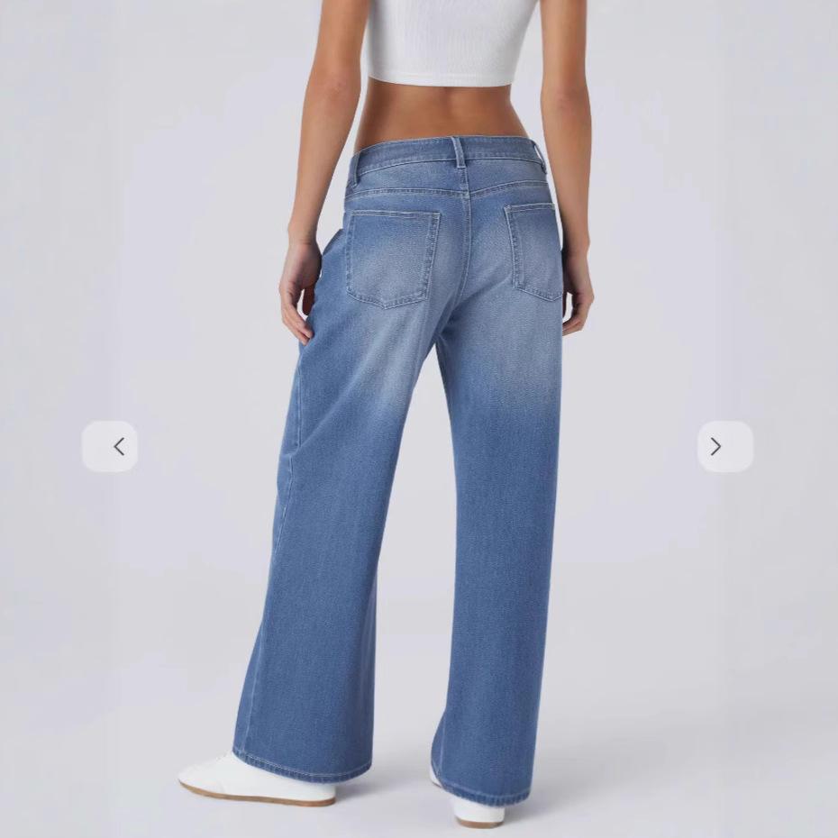 Retro gewaschene Mehrprozess-Jeans für Damen mit weitem Bein - Lockerer Schnitt