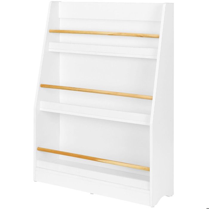 GINGER HOME Children's Shelf – White Wooden Storage Unit, 3 Tiers for Books and Toys, Montessori Style