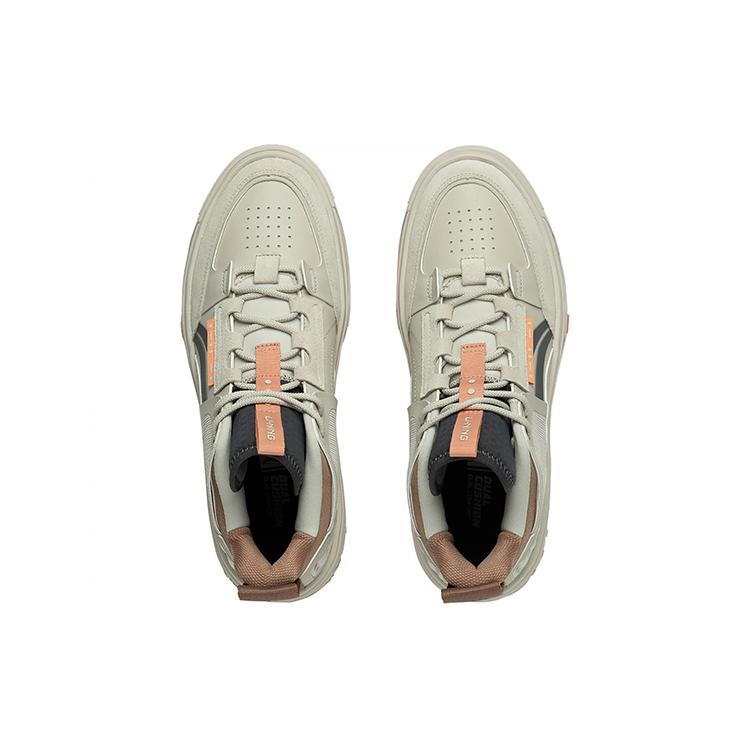 Li Ning Textile, Synthetic Leather Slip Resistant Cushioning Height Increasing High top Skateboard Shoes Men's Gray AGCS239-2