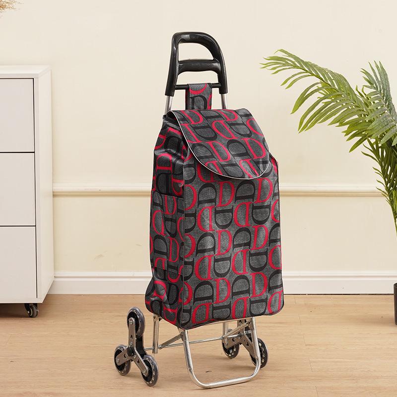 Portable Folding Trolley Cart for Seniors - Floral Pattern, Large Capacity for Grocery Shopping and Home Use