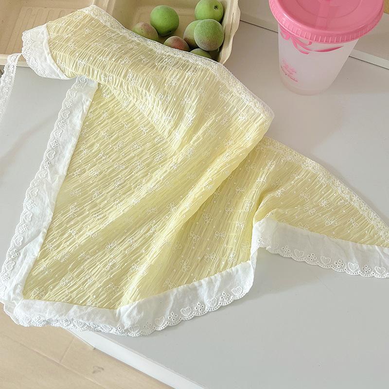 Headscarf summer women's pastoral triangle scarf literary retro crochet triangle scarf hat Y2K hot girl girl children hollow bud