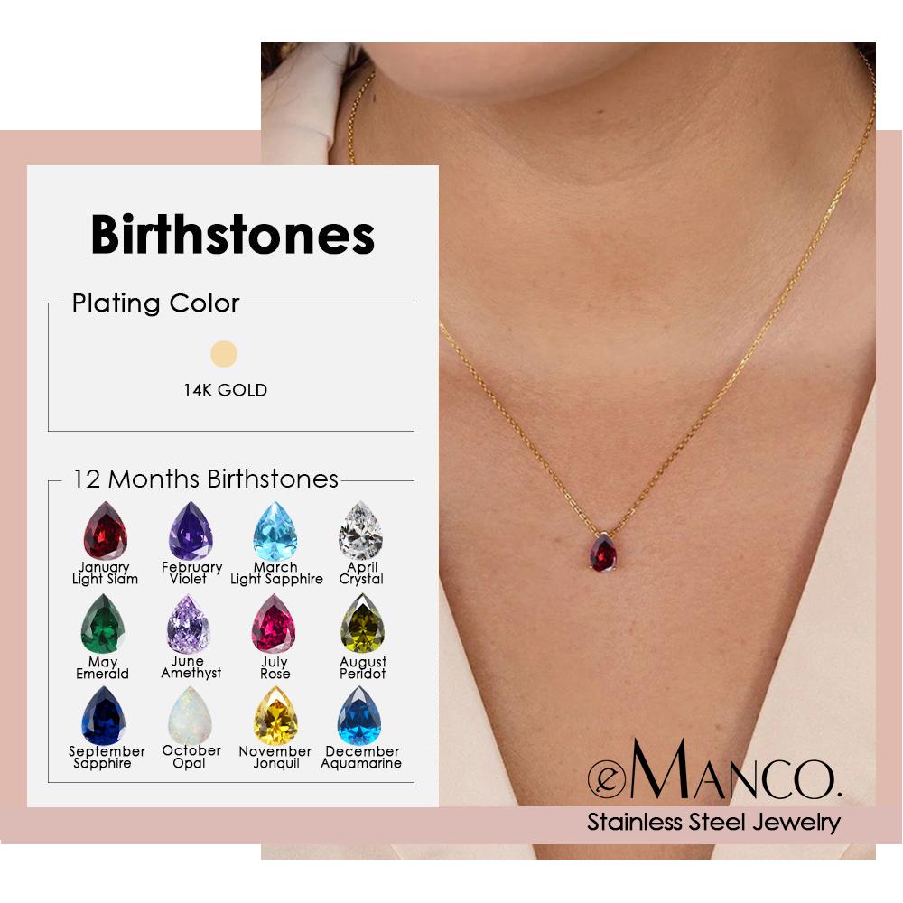 eManco Hot Sale Shiny Crystal Necklace Stainless Steel Teardrop Zirconia Pendant Women's Birthstone Collarbone Chain Wholesale