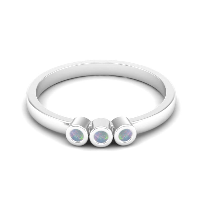 Tiny Round Shape Opal Gemstone 925 Sterling Silver Three Stone Minimalist Women Engagement Ring