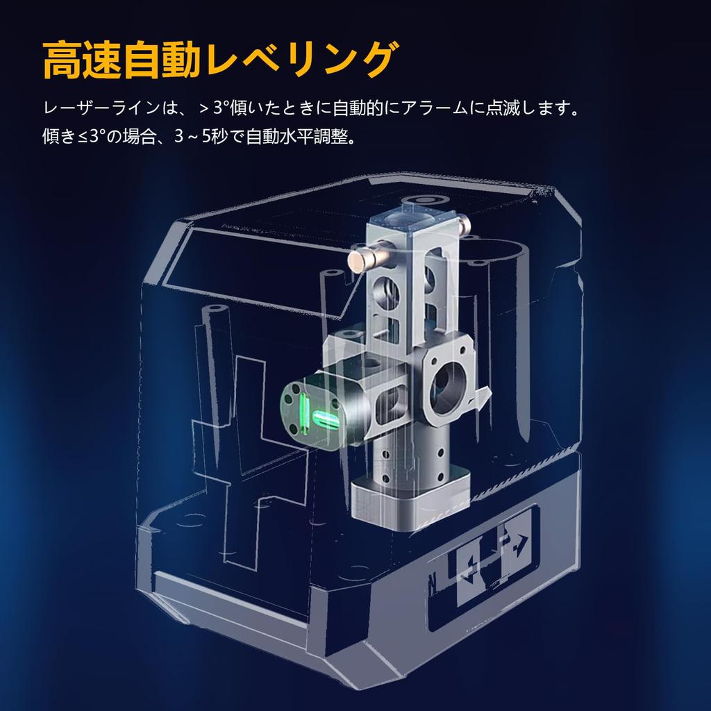 Janmifly LV2Y Green Laser Automatic High Magnetic USB and Japanese Instruction Manual Included Level, Rechargeable, 3-Level Dimming, ±3° Leveling,