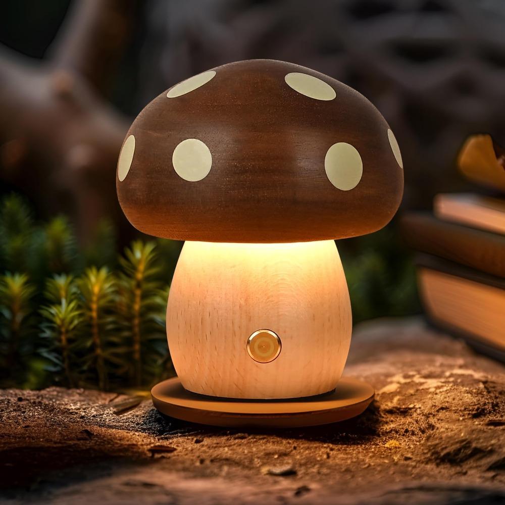 Warm Light Wood Mushroom Night Light Touch Switch Atmosphere Lighting Decorative Lamp  Desk Lamp