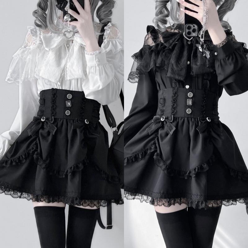 Japanese Kawaii Lolita Lace Patchwork Blouses Summer Women Harajuku Single Breasted Sweet Shirts Summer Girly JK Bow Tops Blusas