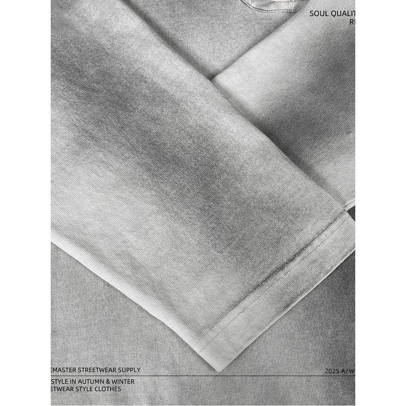 Pure Cotton Long-Sleeved Men's T-Shirt 2025 New Trendy Autumn Clothing for Teenagers Washed Round Neck Loose White Base Shirt