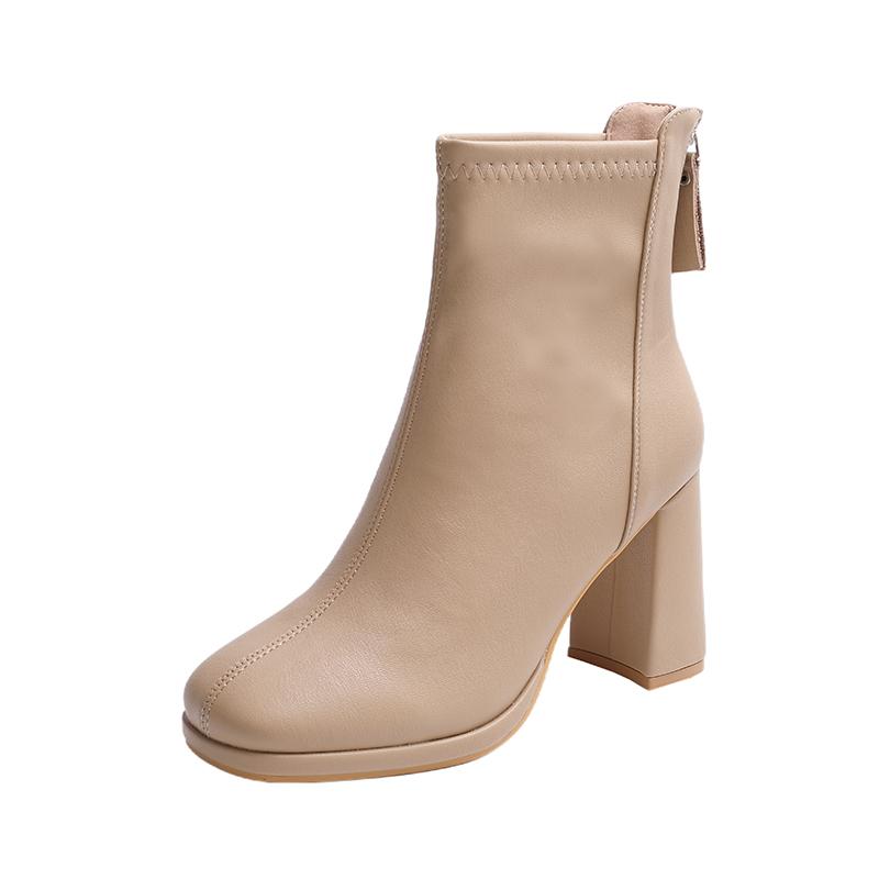 Fashion Aphixta Bazk Zipper Dec Women Ankle Boots 8cm High Heels Sexy Stretch Boots Elegant Sewing Short Plush Warm Winter Woman Shoes
