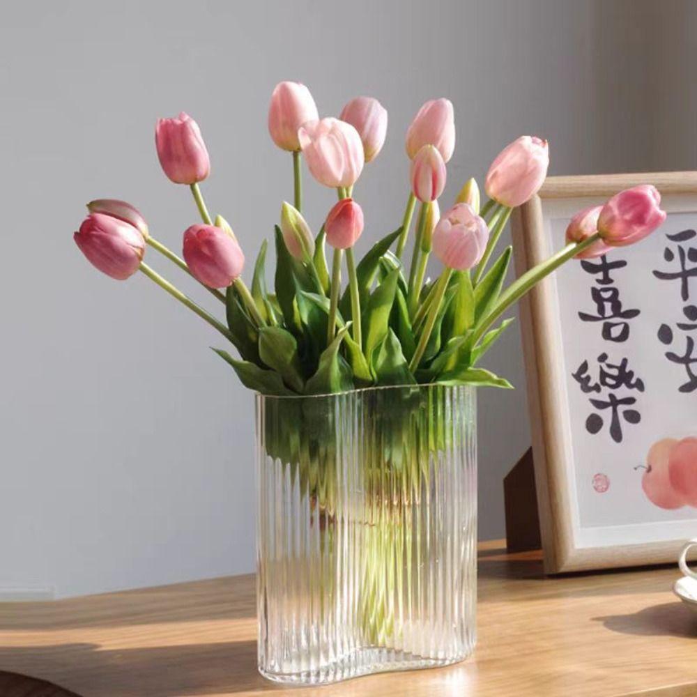 5pcs Real Touch Simulation Tulip Bouquet 5 Heads Fake Flowers Birthday Decor