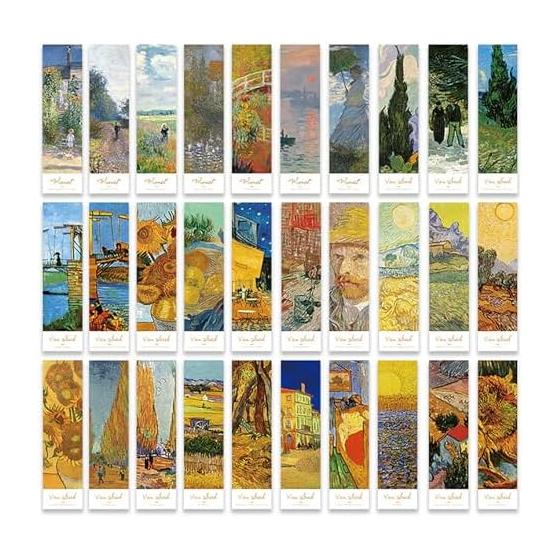 30pcs "Breathtaking Scenery" Art Bookmarks - Van Gogh & Monet Paintings - Elegant Book Page Markers for Students & Teachers