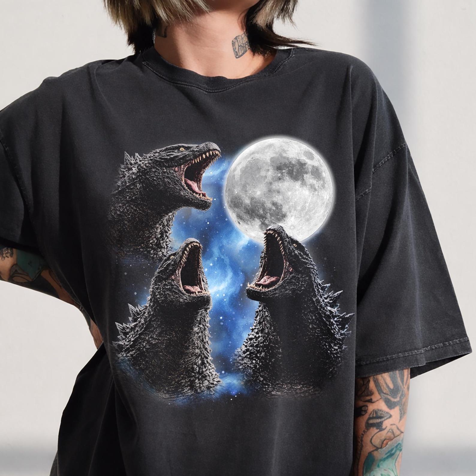Godzilla Howling Moon Comfort Colors Tee, Retro Kaiju Monster Graphic Shirt S