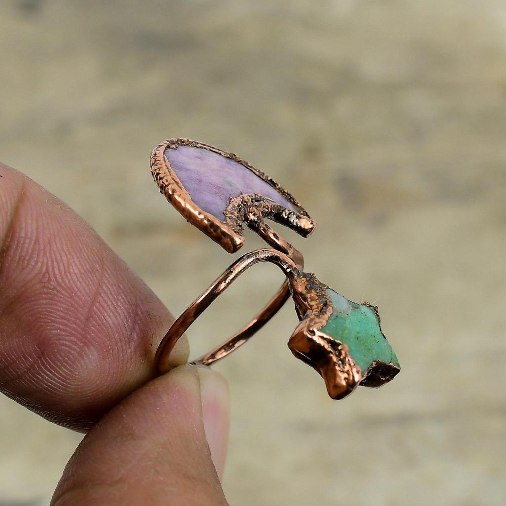 Pink Tourmaline Ring Electroformed Copper Ring Adjustable Ring Handmade Jewelry Chrysoprase Gemstone Ring Moon & Star Jewelry Gifts For Mom