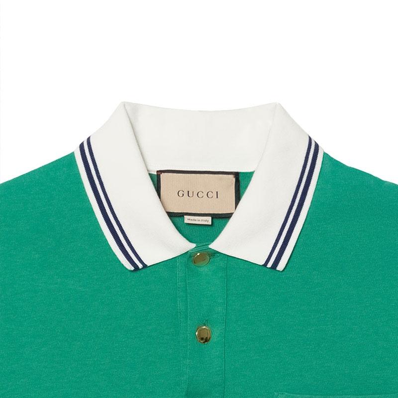 Gucci Polo Shirts Men's Green Polo Collar Moderate Straight Fit 628339-XJCQR-3129
