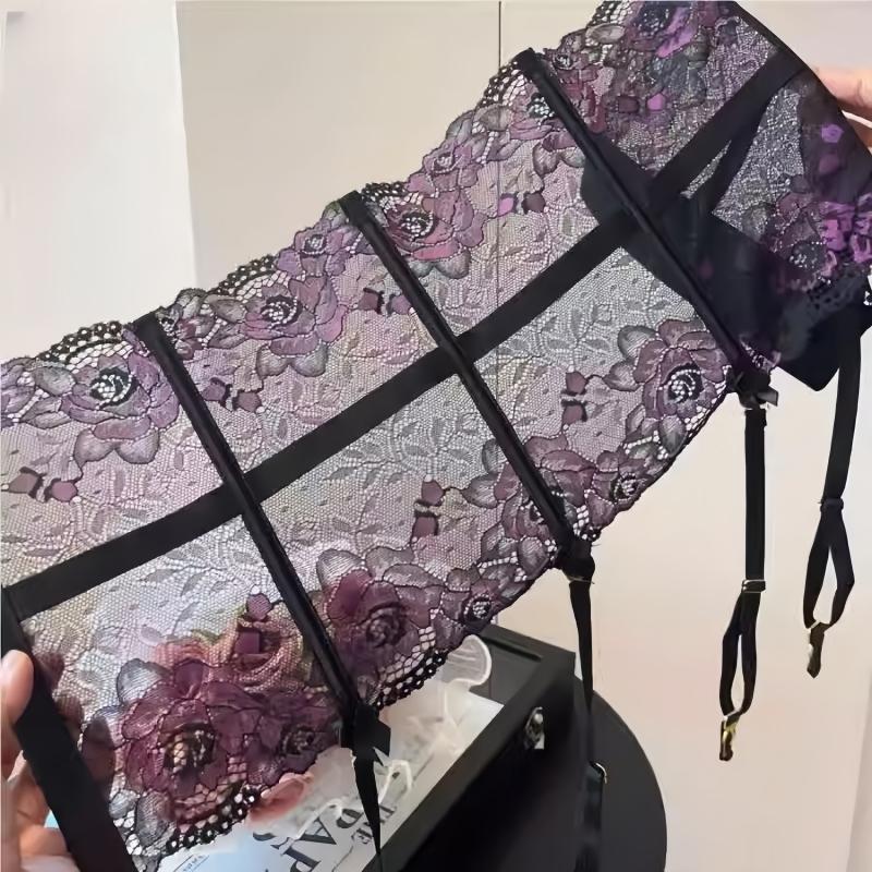 Ligero Transparente de Encaje Floral Para Medias Hebilla Trasera Ajustable Corsé Cintura Fina Cinturón Lencería Sexy Cosplay Para Mujer